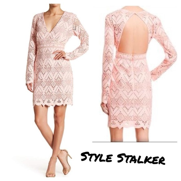 StyleStalker pink lace long sleeve mini dress - Picture 1 of 13